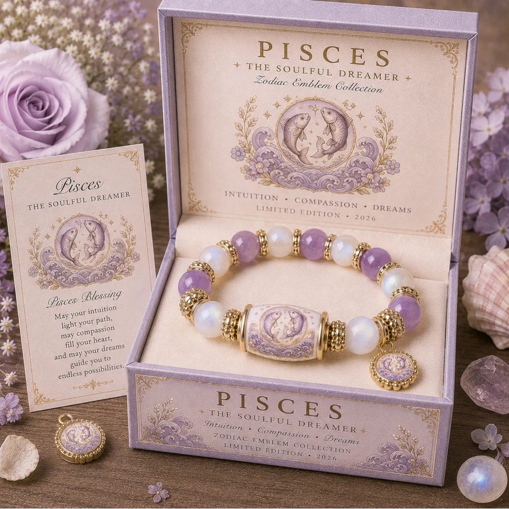 Zodiac Pisces Bracelet in Lavender, White & Gold